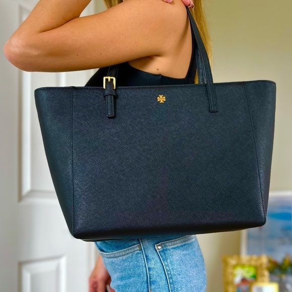 New Tory Burch bag tote black leather gold-tone hardware NWT. - Picture 3 of 12